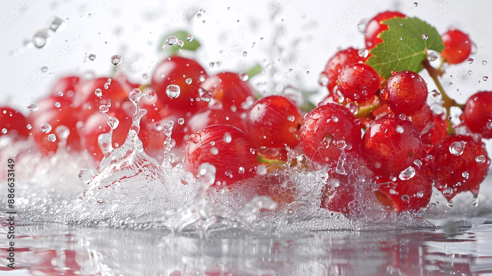 Aufkleber Bunches of Red Globe grapes creating a splash effect in water with vibrant droplets against a white background emphasizing their bright red color Stock Photo with copy space