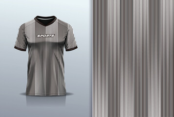 Tshirt mockup abstract stripe line sport jersey design for football soccer, racing, esports, running, black white color © Nimpuna O