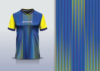 Tshirt mockup abstract stripe line sport jersey design for football soccer, racing, esports, running, blue yellow color © Nimpuna O