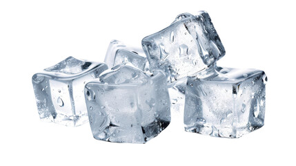 Obraz premium Ice Cubes with Water Droplets on a Transparent Background