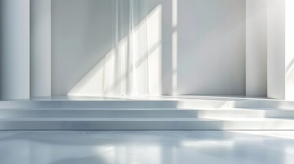 Obraz premium Minimalist White Table with Glossy Finish for Luxury Skincare Product Display