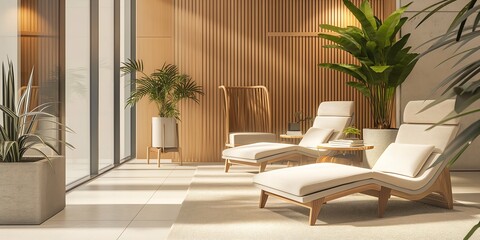 Fototapeta premium living room with furniture, Office Wellness Room A dedicated wellness room in the office, with comfortable seating, calming decor, and amenities for relaxation and mental well-being.