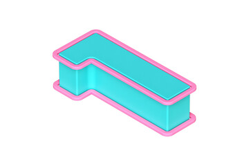 Isometric 3D number 1 in teal and pink. Lying down 3D rendering typography suitable for poster, web, advertising and modern design projects.