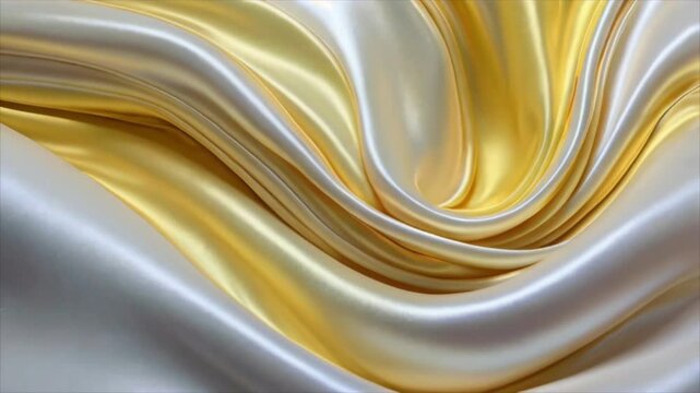Yellow and white slow motion soft satin wave, light effect, white yellow holographic colors, texture with smooth flowing patterns, background design, fashion and digital art , shiny surface