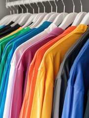 Obraz premium Hanging clothes rack with colorful shirts