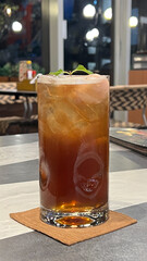 Lychee tea with fresh lychee fruit in glass close up