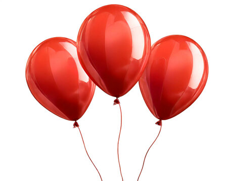 3 rote Luftballons isoliert auf wei&szlig;en Hintergrund, Freisteller