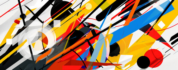 Abstract background showcasing bold, intersecting lines and geometric shapes in bright, primary colors, forming a playful, dynamic composition with high contrast.