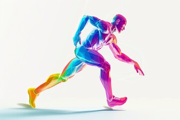 Fototapeta premium Colorful digital art of an athletic running figure in motion, dynamic energy captured in vibrant abstract design, modern sports concept