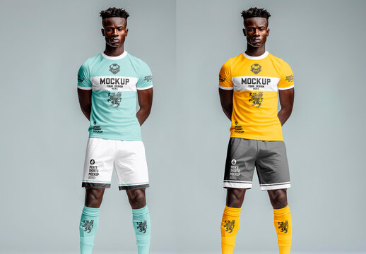 Man in a Football Kit T-Shirt Mockup with Generative AI