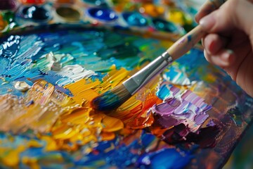Vibrant Oil Painting Palette with Brushwork Highlighting Artistic Creativity and Colors