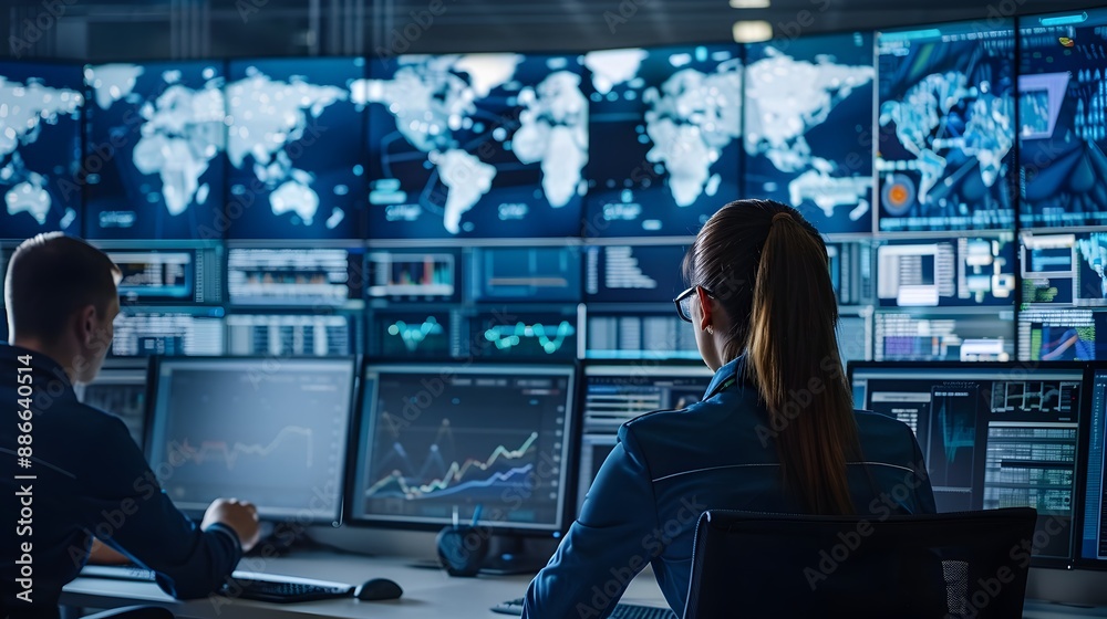 Poster cutting edge network center monitoring advanced real time data insights for cybersecurity and connec
