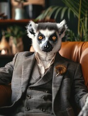 Obraz premium Lemur in suit and tie