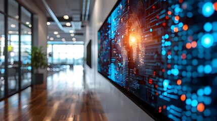 Dynamic Digital Presentation in Modern Business Office Showcasing Technology