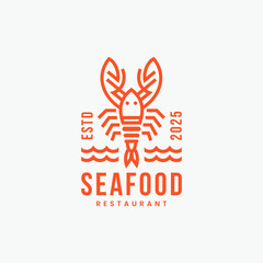 Lobster seafood restaurant logo design, elegant minimalist, line art style.eps