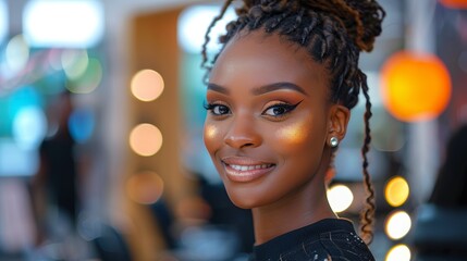 A makeup artist using advanced techniques in a vibrant, attractive setup