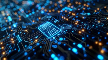 Obraz premium The digital background applies to technical processes, neural networks, artificial intelligence, data transmission and encryption, digital archives, sound and graphic presentations, science, education