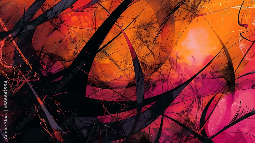 Poster Bold contrast of sharp lines and organic patterns intertwining in a modern and artistic abstract background