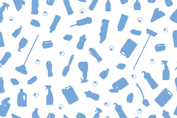 Seamless pattern of cleaning equipment icons. Hand tools, seamless logo, cleaning tools. Cleaning icons for web and mobile. Vector