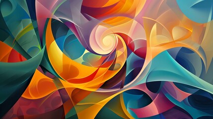 Vivid blend of swirling colors and geometric shapes creating a dynamic and energetic abstract background