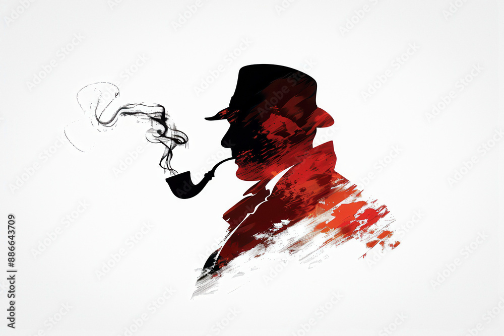 Wall mural sherlock holmes smoking pipe silhouette - iconic detective art