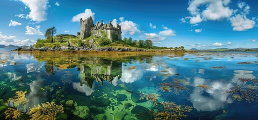Fototapeta premium Castle Ruins Reflecting on Calm Waters