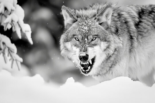 Fierce Snarling Wolf - Detailed and Intense Wildlife Art - Powered by Adobe