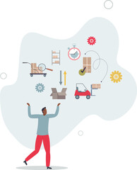 Inventory management and logistic work from warehouse . Stock supply and storage order effective planning for shipping .flat design.illustration with people.