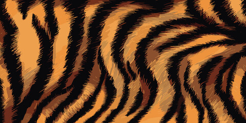 Dynamic Tiger Skin Pattern Vector Illustration Wild Texture. Animal Striped Skin Fur Pattern Texture Background