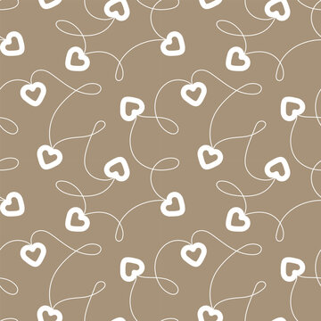Garland of hearts in a seamless vector pattern on a brown background