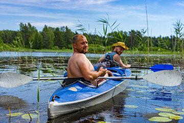 River rafting on a two-seater kayak