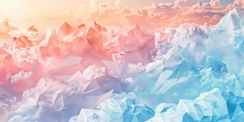 Fototapeta premium Abstract background with polygonal elements and soft cloud textures and light colors, minimalistic composition.