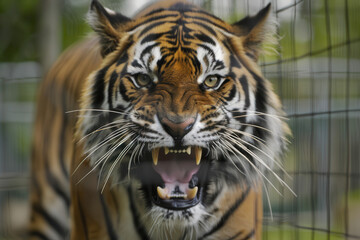 Fototapeta premium Roaring Tiger with Mouth Open - Detailed Wildlife Art