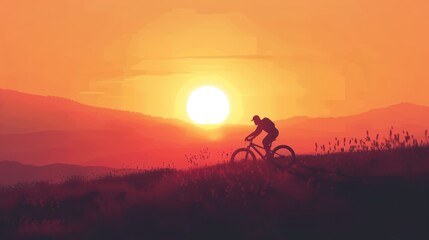 Obraz premium People riding bicycles at sunset outdoors in nature in summer