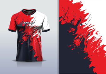 Sport jersey template mockup grunge design for football soccer, racing, running, e sports, red black white color