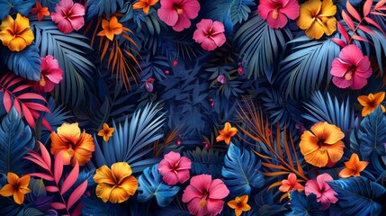 Fototapeta premium The flag design of the Brazilian tropical landscape: the perfect combination of tropical plant elements and colorful patterns