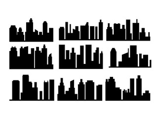 Fototapeta premium Set of silhouette city building in flat illustration vector, urban cityscape design for background