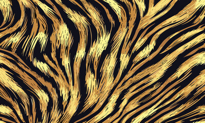 Tiger Skin Pattern Vector Illustration Wild Texture. Animal Striped Skin Fur Pattern Texture Background
