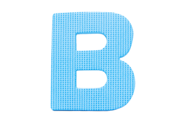 Jigsaw foam plastic light blue English uppercase "B" alphabet isolated on cut out PNG or transparent background. Character. Colorful foam alphabet puzzle pieces used in learning education for children