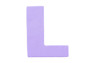 Jigsaw foam plastic purple English uppercase "L" alphabet isolated on cut out PNG or transparent background. Character. Colorful foam alphabet puzzle pieces used in learning education for children.