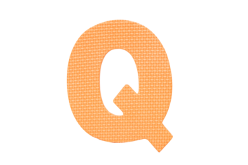 Jigsaw foam plastic orange English uppercase "Q" alphabet isolated on cut out PNG or transparent background. Character. Colorful foam alphabet puzzle pieces used in learning education for children.