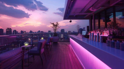 Elevated Urban Vibes: Enjoying a Rooftop Bar with Breathtaking City Skyline Views