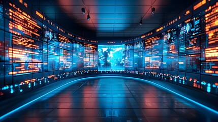 Futuristic Network Center with Real Time Data Analytics and Connectivity Solutions