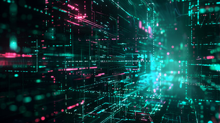 Abstract Digital Data Network with Neon Lights