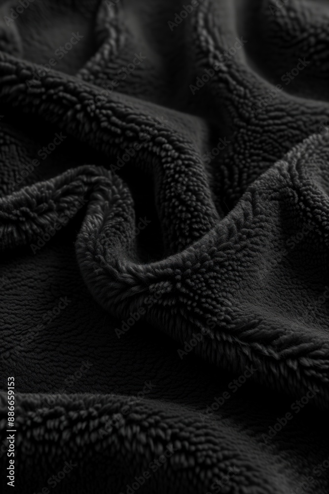 Aufkleber Black fabric with wavy texture, slightly curled. Close-up view of smooth surface, completely covering frame. No texts or objects visible. Part of larger design or pattern.