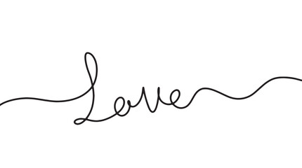 Continuous line drawing word Love. Calligraphy letter text love word wedding background. Vector illustration love concept.