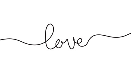 Continuous line drawing word Love. Calligraphy letter text love word wedding background. Vector illustration love concept.