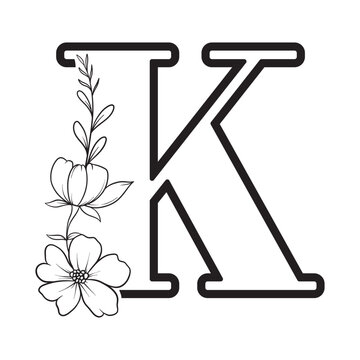 recommend clip art: alphabet letter K with wildflower outline