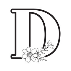 alphabet letter D with wildflower outline