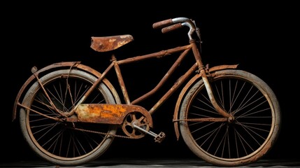Fototapeta premium A rusty bicycle, its frame bent and tires flat